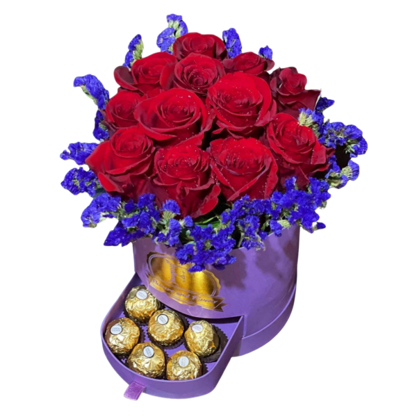 Red Ecuadorian Roses in Lilac Bucket