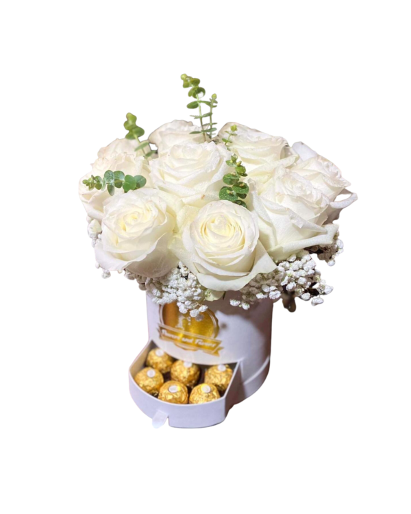 White Ecuadorian Roses in White Bucket